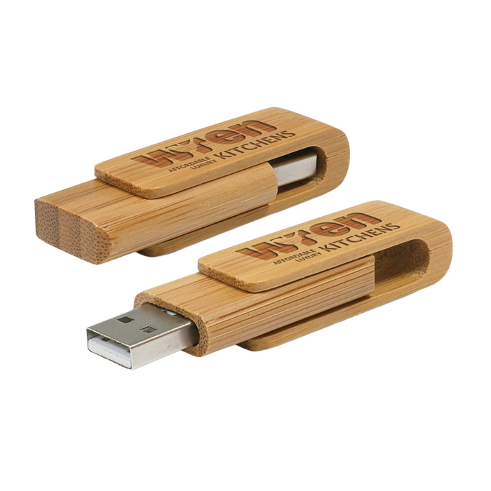 Promotional bamboo USB sticks with an engraved custom logo